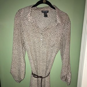 Flowered, tan and brown dress with brown belt